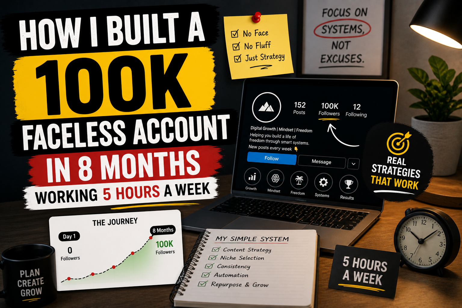 How I Built a 100K Faceless Account in 8 Months Working 5 Hours a Week